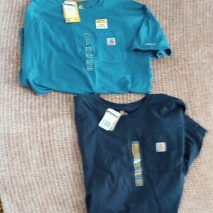 TWO NWT Men's XL Carhartt Pocket Tees 1 Teal & 1 Navy SS